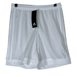 NWT Adidas Climalite Shorts Boys M White Elastic Waist Logo Soccer Athleisure